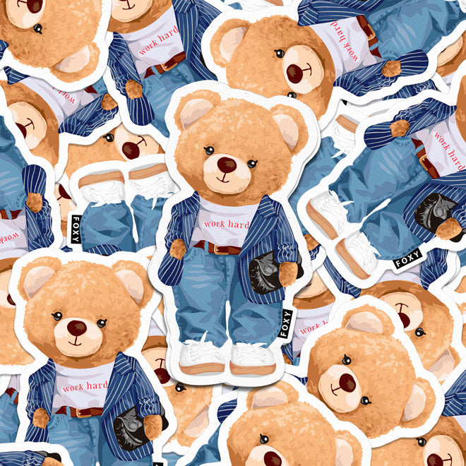 Work Hard Teddy - Sticker